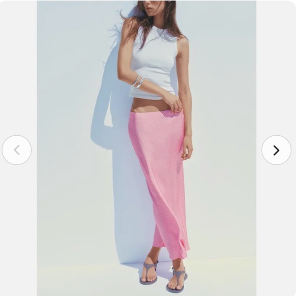 ZARA STRIPED SATIN MIDI SKIRT NWT - Picture 1 of 10